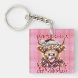 Pink-Highland Koe-Schattigee Koe-Christmas-Mooey Sleutelhanger