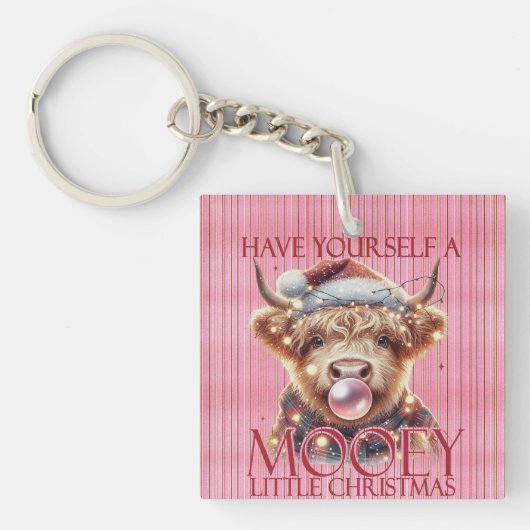 Pink-Highland Koe-Schattigee Koe-Christmas-Mooey Sleutelhanger (Voorkant)
