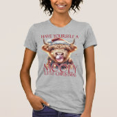 Pink-Highland Koe-Schattigee Koe-Christmas-Mooey T-shirt (Voorkant)