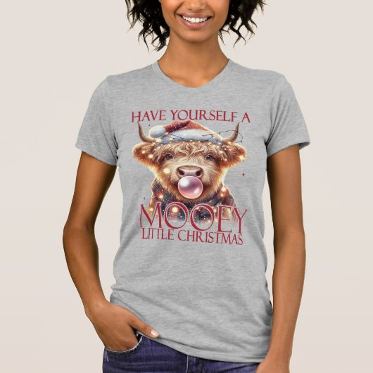 Pink-Highland Koe-Schattigee Koe-Christmas-Mooey T-shirt (Voorkant)