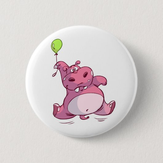 PINK HIPPO OP BALLOON RONDE BUTTON 5,7 CM (Voorkant)