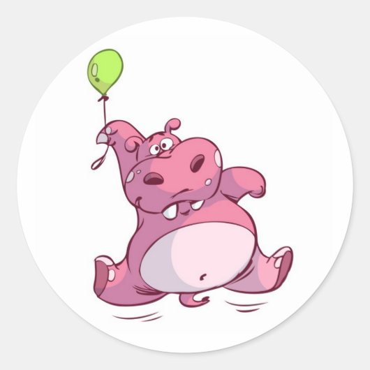 PINK HIPPO OP BALLOON RONDE STICKER (Voorkant)