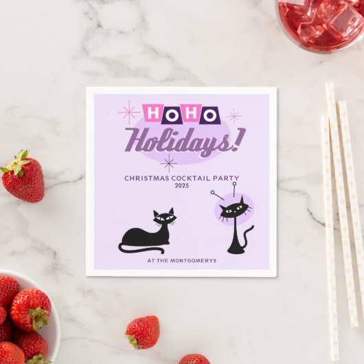 Pink Ho Ho Holidays Midcentury Modern Christmas Servet (Insitu)