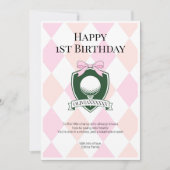 Pink Hole in One Girl Golf Happy 1st Birthday Kaart (Voorkant)