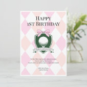 Pink Hole in One Girl Golf Happy 1st Birthday Kaart (Staand voorkant)