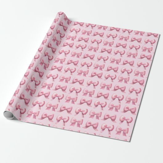Pink Holiday Bow Gift Wrapping Paper Cadeaupapier (Uitgerold)