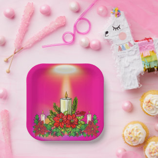 Pink Holiday Candle Paper Plate Papieren Bordje