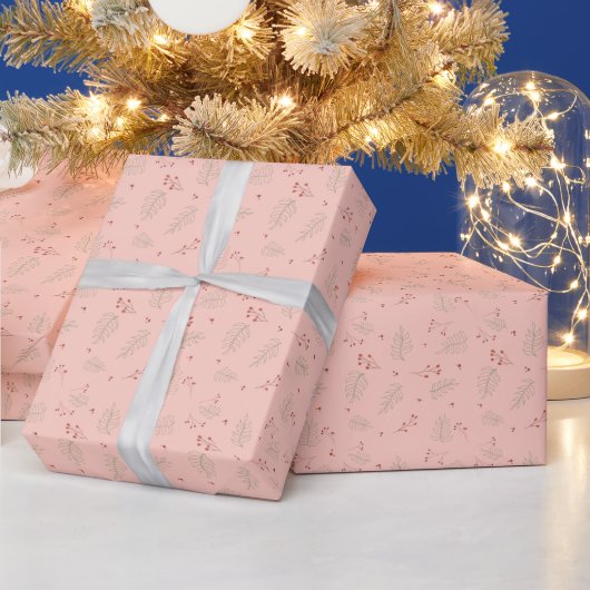 Pink Holiday Greenery Cadeaupapier (Feestdagen)