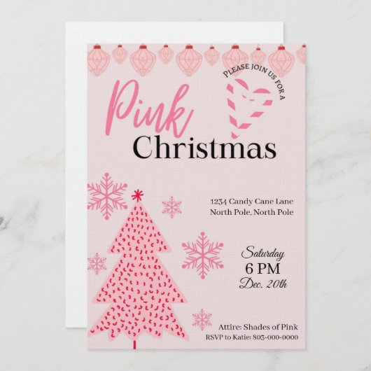 Pink Holiday Party Invitation Kaart (Voorkant / Achterkant)