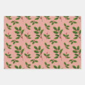 Pink Holly cadeau wrap 3 pack Inpakpapier Vel (Voorkant 2)