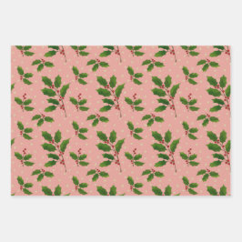 Pink Holly cadeau wrap 3 pack Inpakpapier Vel