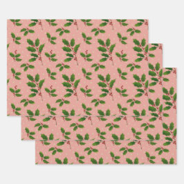 Pink Holly cadeau wrap 3 pack Inpakpapier Vel