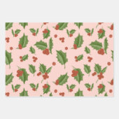 Pink Holly Gift Wrap Inpakpapier Vel (Voorkant 3)