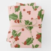Pink Holly Gift Wrap Inpakpapier Vel (In situ)
