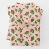 Pink Holly Gift Wrap Inpakpapier Vel (In situ)