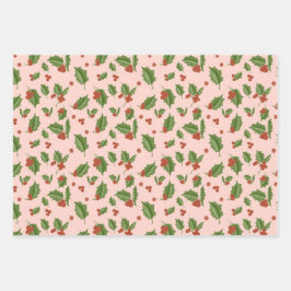Pink Holly Gift Wrap Inpakpapier Vel