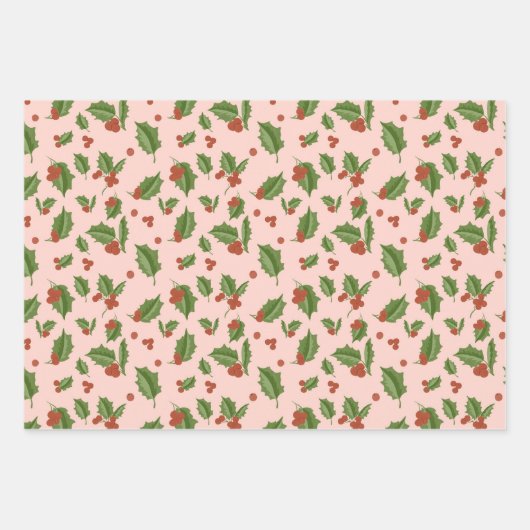 Pink Holly Gift Wrap Inpakpapier Vel (Voorkant)