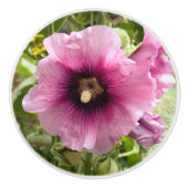 PINK HOLLYHOCK FLOWER KERAMISCHE KNOP (Voorkant)