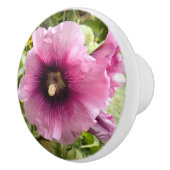 PINK HOLLYHOCK FLOWER KERAMISCHE KNOP (Rechts)