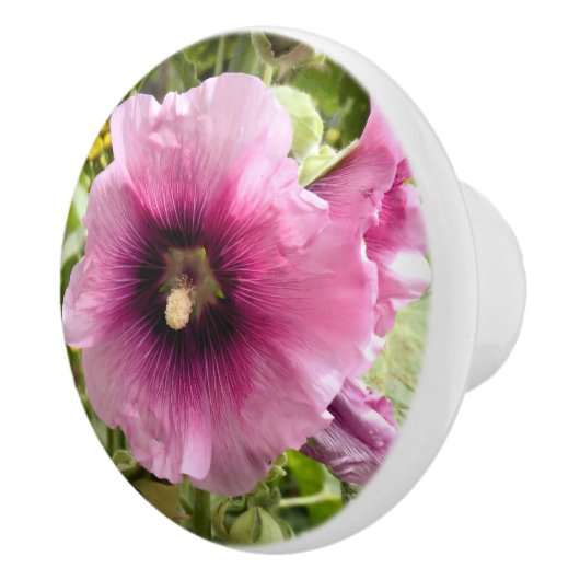 PINK HOLLYHOCK FLOWER KERAMISCHE KNOP (Rechts)