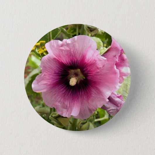 PINK HOLLYHOCK FLOWER RONDE BUTTON 5,7 CM (Voorkant)