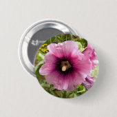 PINK HOLLYHOCK FLOWER RONDE BUTTON 5,7 CM (Voorkant /achterkant)
