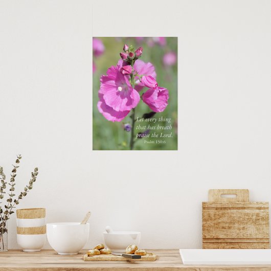 Pink Hollyhock Popgeheven Poster (Keuken)
