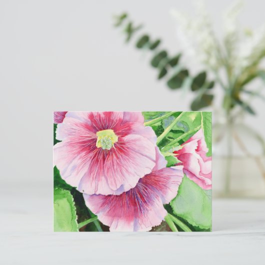 Pink Hollyhocks Briefkaart (Staand voorkant)