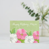 Pink Hollyhocks Waterverf Flowers Happy Birthday Briefkaart (Staand voorkant)