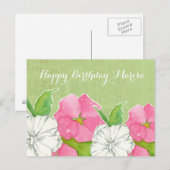 Pink Hollyhocks Waterverf Flowers Happy Birthday Briefkaart (Voorkant / Achterkant)
