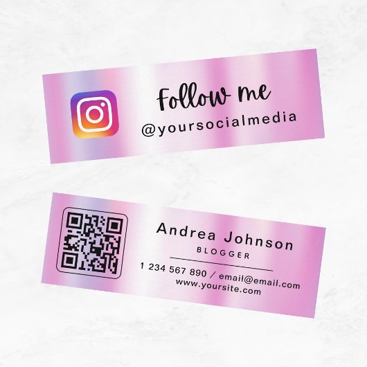 Pink Holographic Follow Me Mini Card Mini Visitekaartje