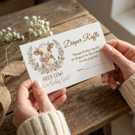 Pink Holy Cow Baby Shower Diaper Raffle Informatiekaartje