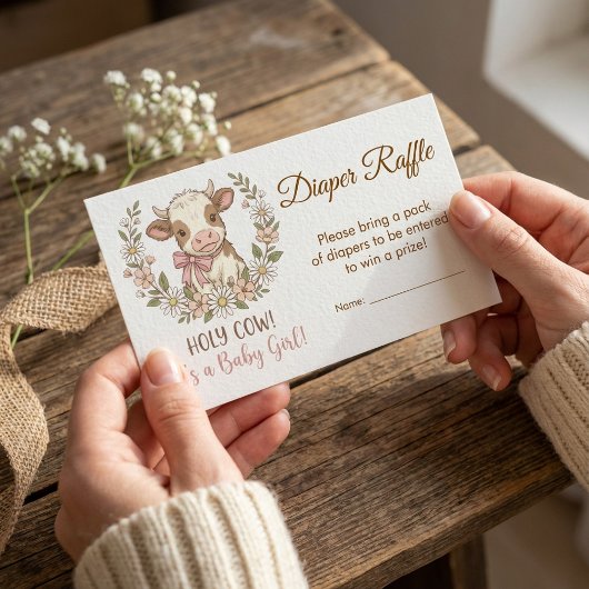 Pink Holy Cow Baby Shower Diaper Raffle Informatiekaartje