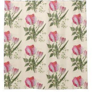 Pink Home Decor Botanical Parrot Tulp Art Douchegordijn