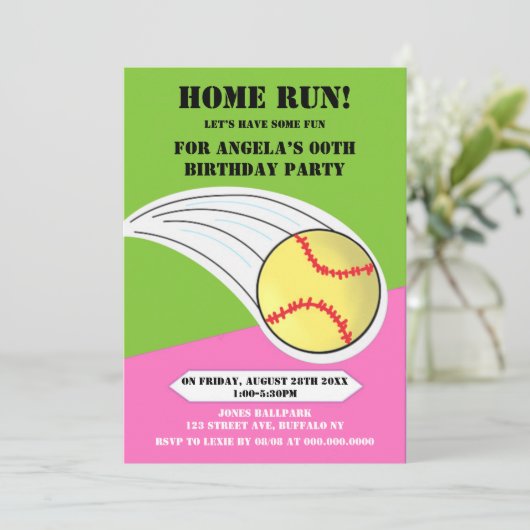 Pink Home Run Softball Birthday Party (Staand voorkant)