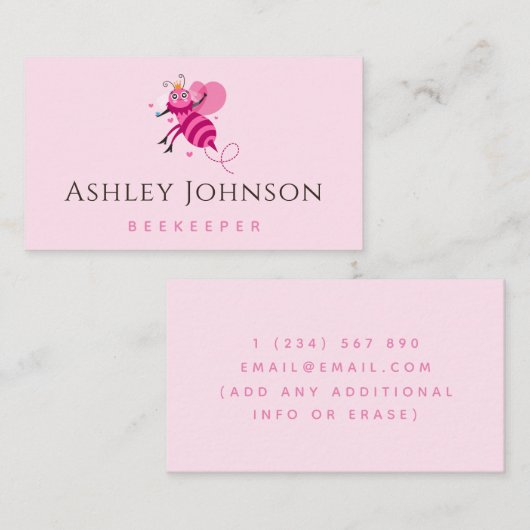 Pink Honey Bee Princess Bijenhouder Apiary Girly Visitekaartje (Voorkant / Achterkant)