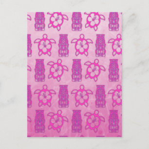 Pink Honu en Tiki Mask Briefkaart