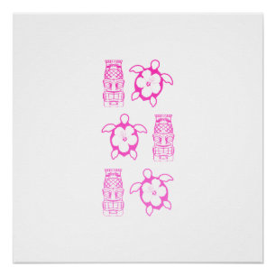 Pink Honu en Tiki Mask Poster