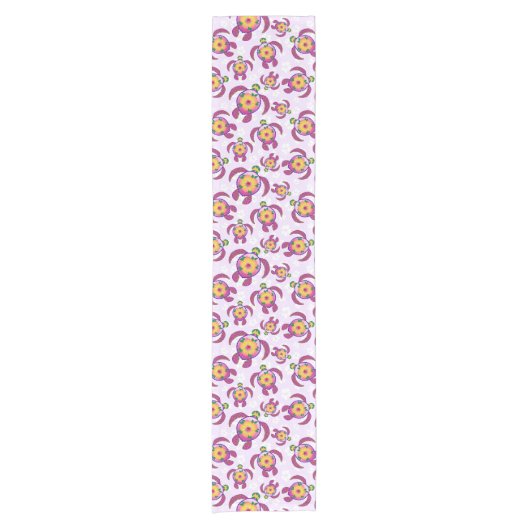 Pink Honu Turtles Hibiscus Flowers Korte Tafelloper (Voorkant)