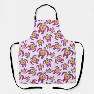 Pink Honu Turtles Hibiscus Flowers Schort