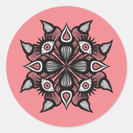Pink Horror Art Creepy Demon Creature Ronde Sticker (Voorkant)