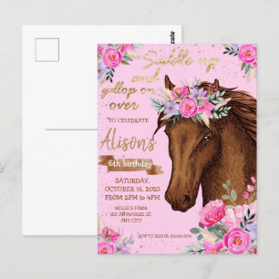 Pink Horse Birthday Party Cowgirl Briefkaart