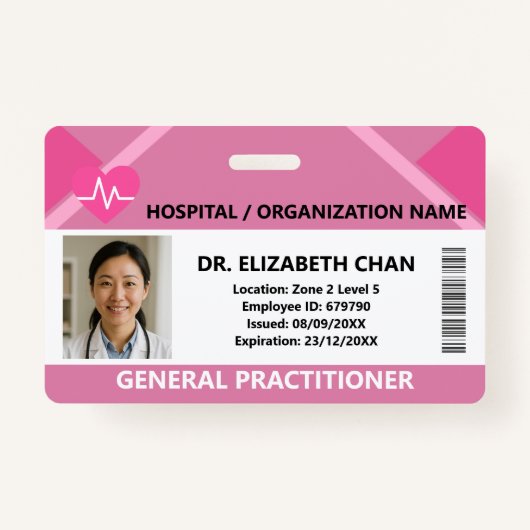 Pink Hospital Doctor Nurse Care Security Photo ID Badge (Voorkant)