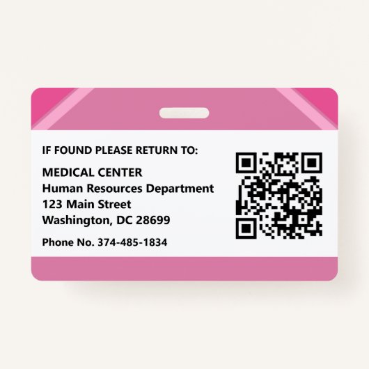 Pink Hospital Doctor Nurse Care Security Photo ID Badge (Achterkant)