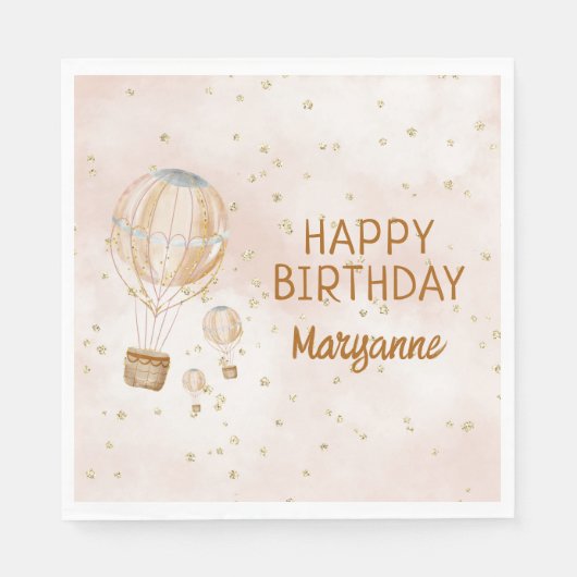 Pink Hot Air ballon, 1e verjaardag Servet (Voorkant)