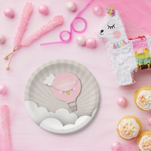 Pink Hot Air Ballon Birthday Papieren Bordje (Feest)