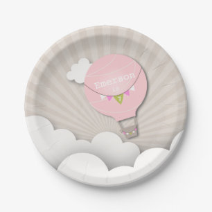 Pink Hot Air Ballon Birthday Papieren Bordje