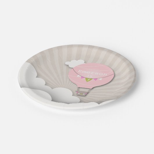 Pink Hot Air Ballon Birthday Papieren Bordje (Gekanteld)