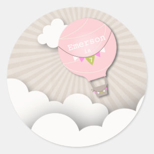 Pink Hot Air Ballon Birthday Party Sticker