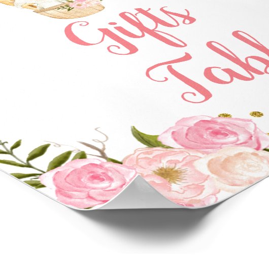 Pink Hot Air Ballon Oerwoud Gold Glitter Poster (Hoek)